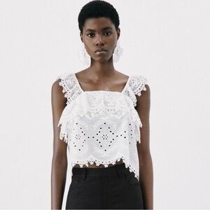Zara embroidered eyelet crop top in white - Size XS